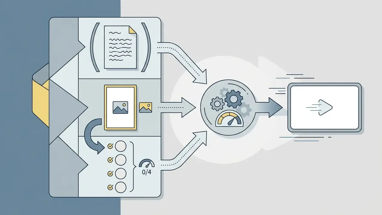 Input options for text and reference images feeding into a central processing hub to create video output