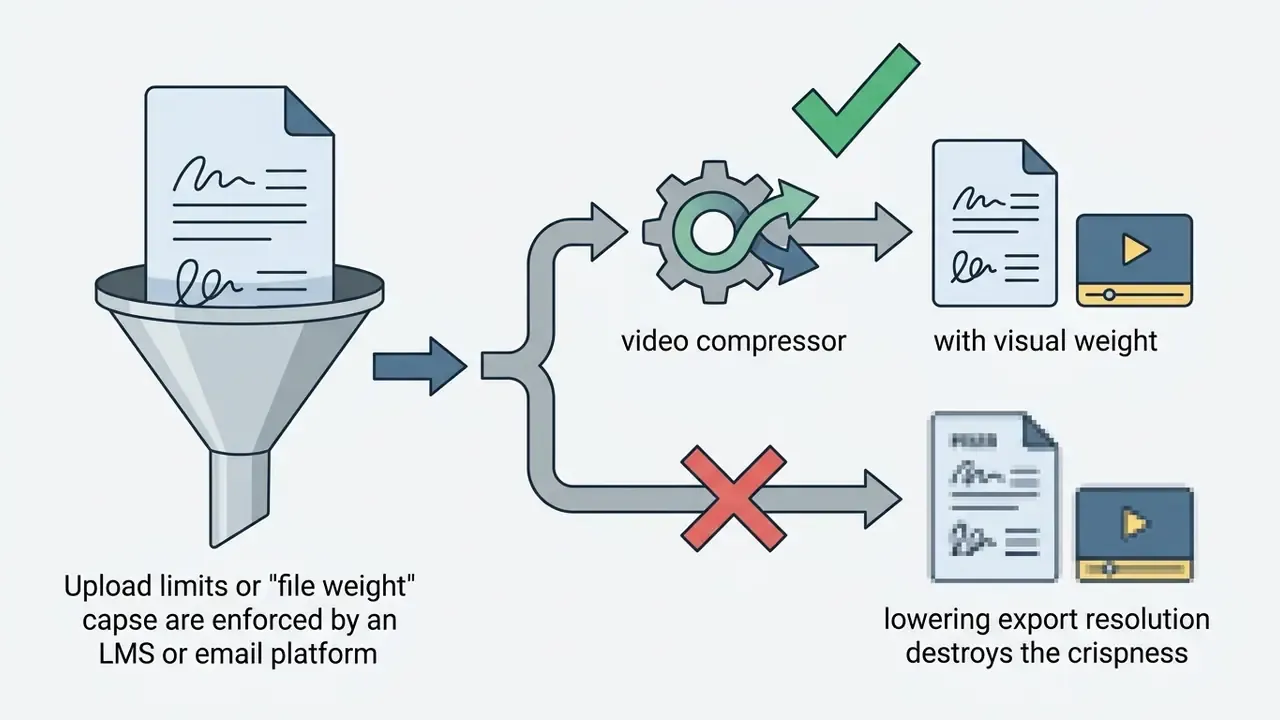 File passing through a funnel to a compressor for size reduction versus resolution loss