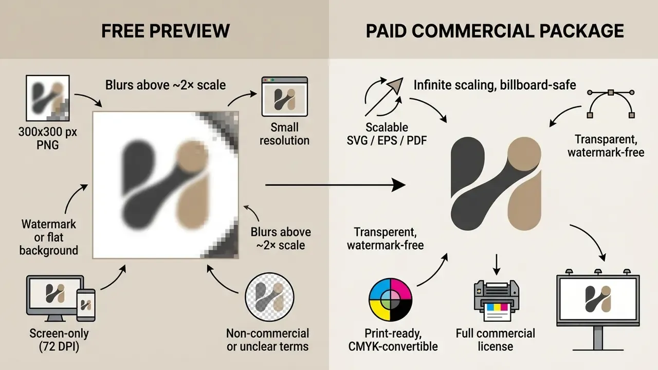 Side-by-side comparison of low-resolution PNG preview files versus high-resolution vector output