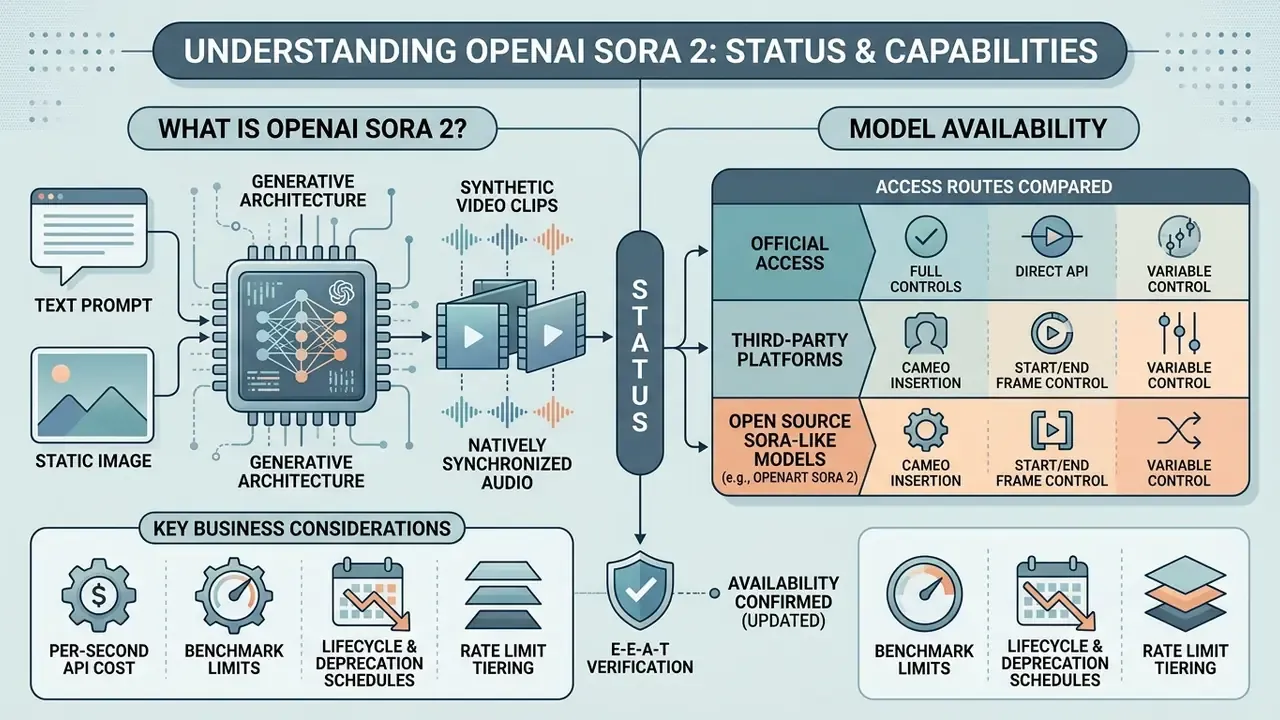 Diagram showing the architecture of the OpenAI Sora 2 model and its various access routes and business factors