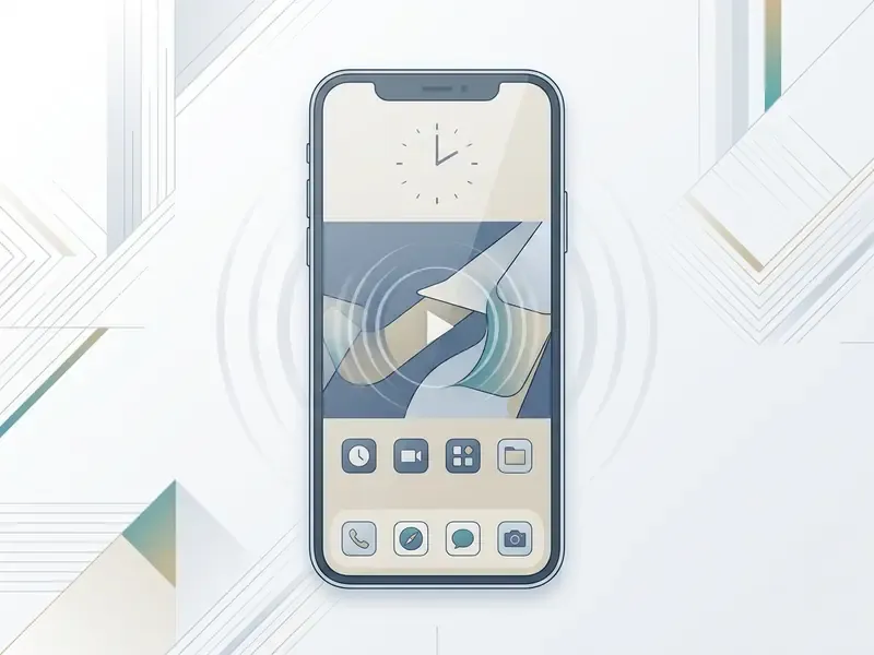 Smartphone screen displaying a video file with a play icon and radiating sound wave ripples