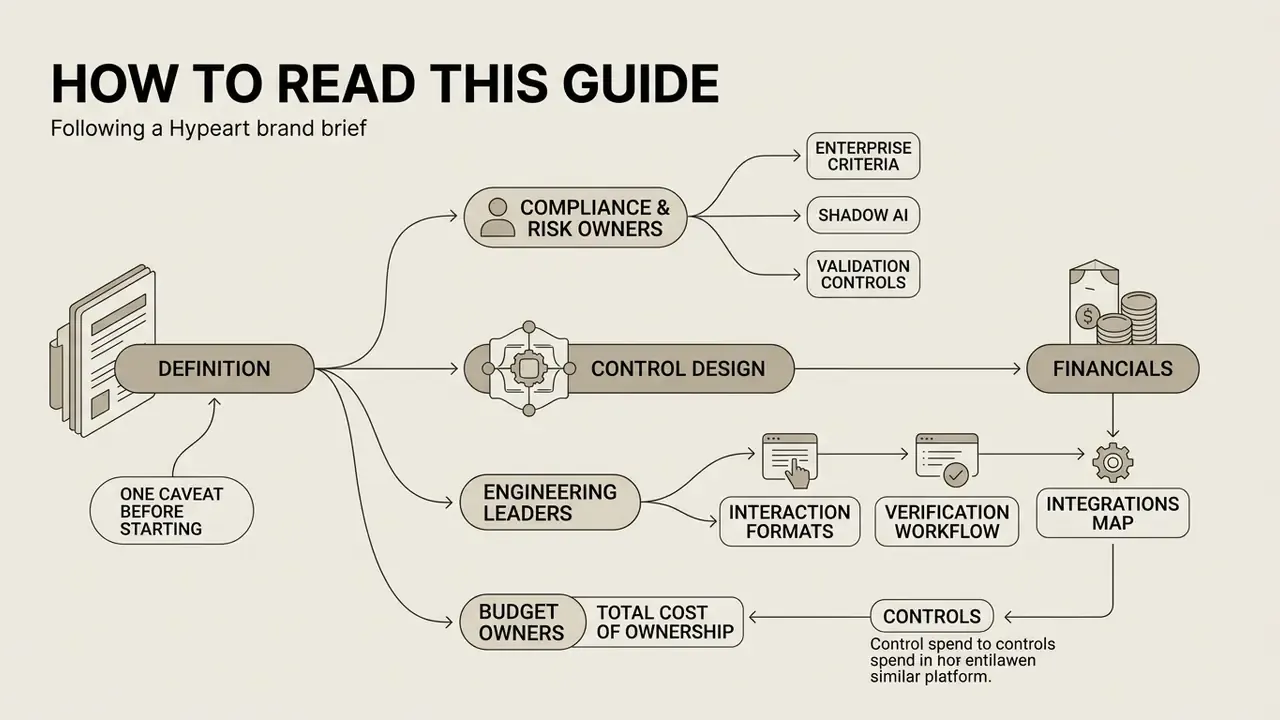 Flowchart showing how different professional roles navigate guide sections for an ai code generator