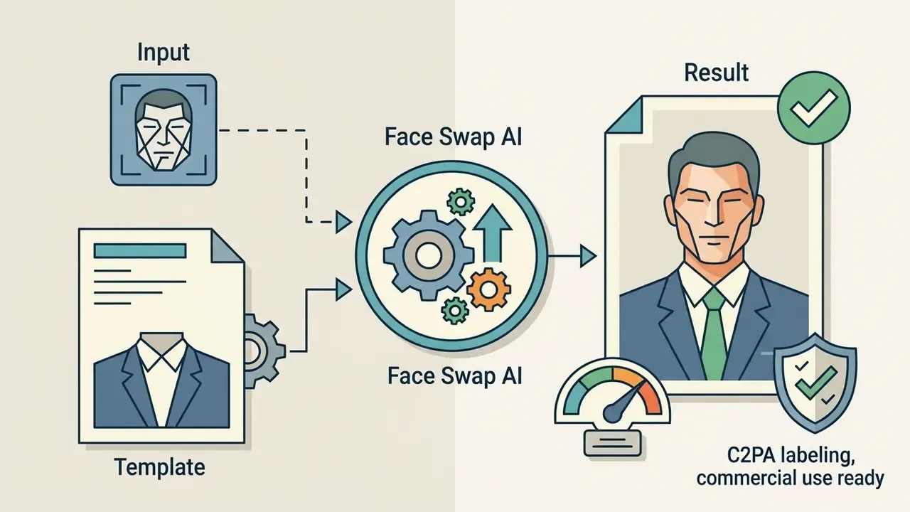 Input face and suit template merging through a central processor to create a professional portrait
