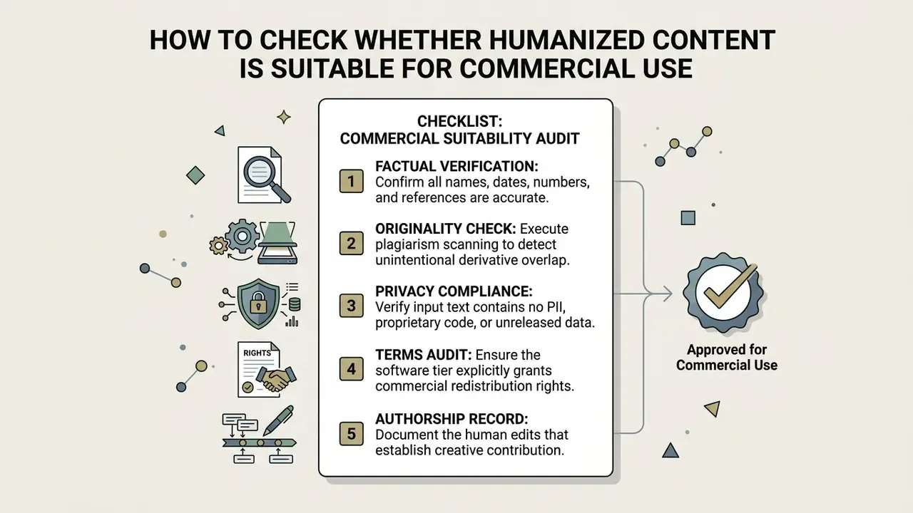 Five-step audit checklist for verifying the commercial suitability of written content