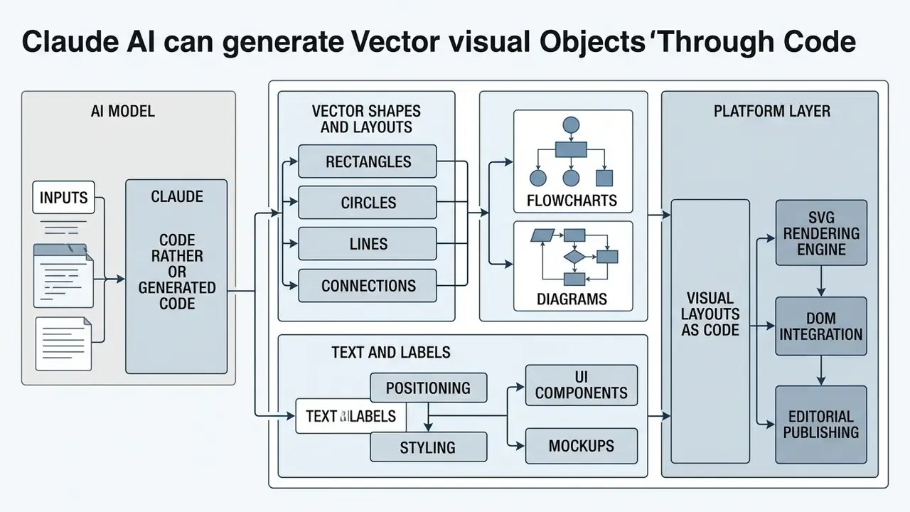 System architecture diagram showing how Claude AI generates vector shapes and layouts through code