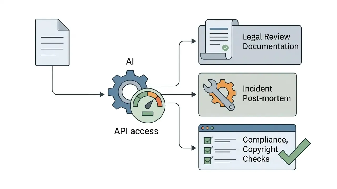 Document feeding into an AI gear mechanism that outputs to legal, incident, and compliance documentation