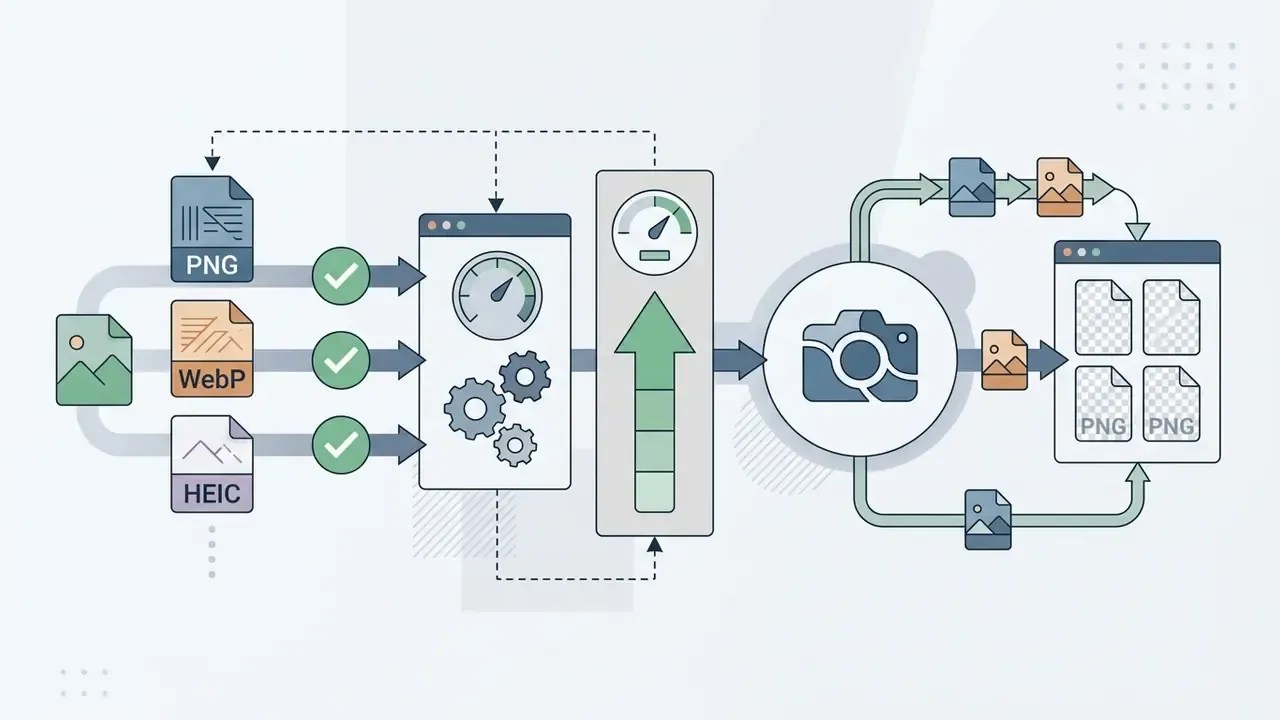 Flowchart showing supported image formats being processed and converted into transparent files