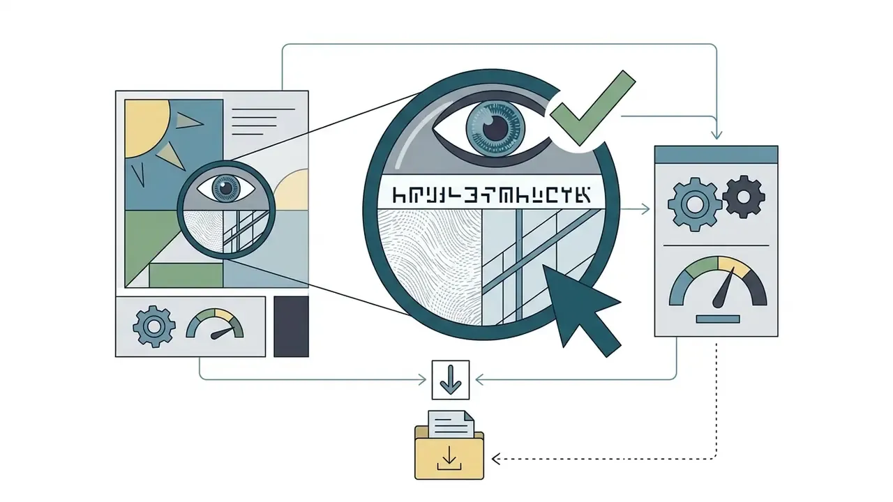 Magnifying glass inspecting image details for a free AI image upscaler workflow