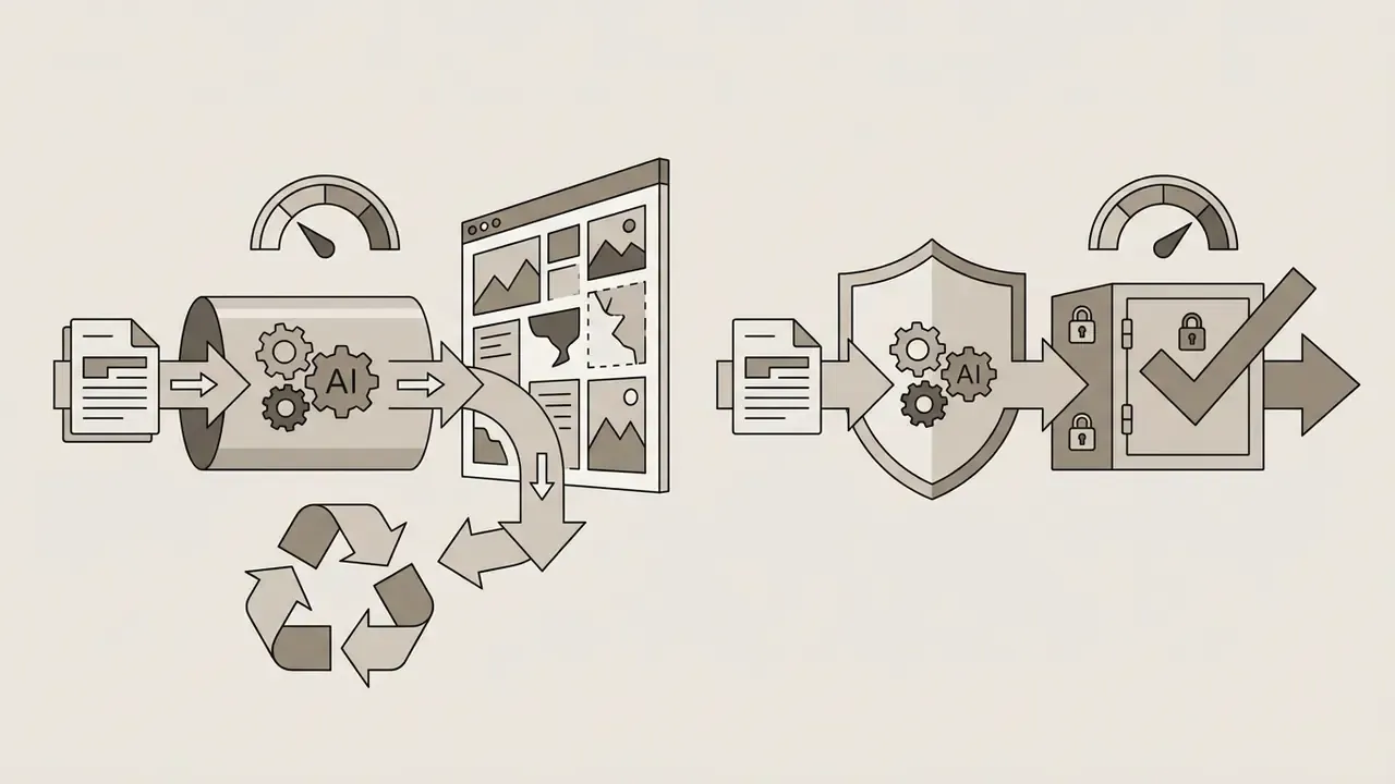 Document processing flowing into public model training versus a secure vault with privacy protection