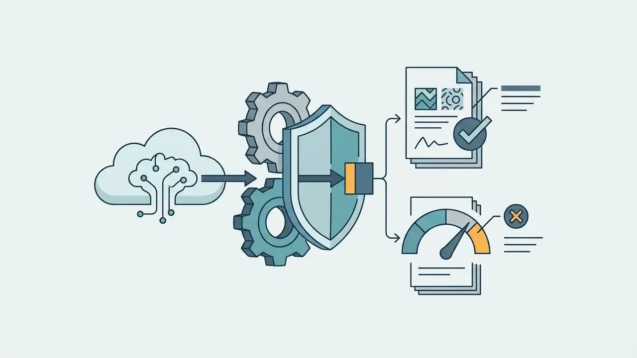 Cloud computing data passing through gears and a shield to reach approved or rejected document outcomes