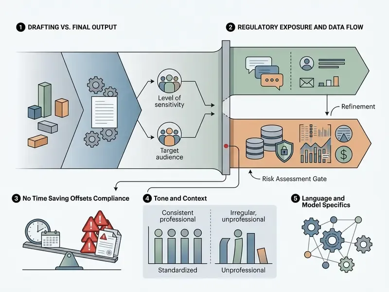 Five-part framework showing data processing through a risk assessment gate for regulatory compliance