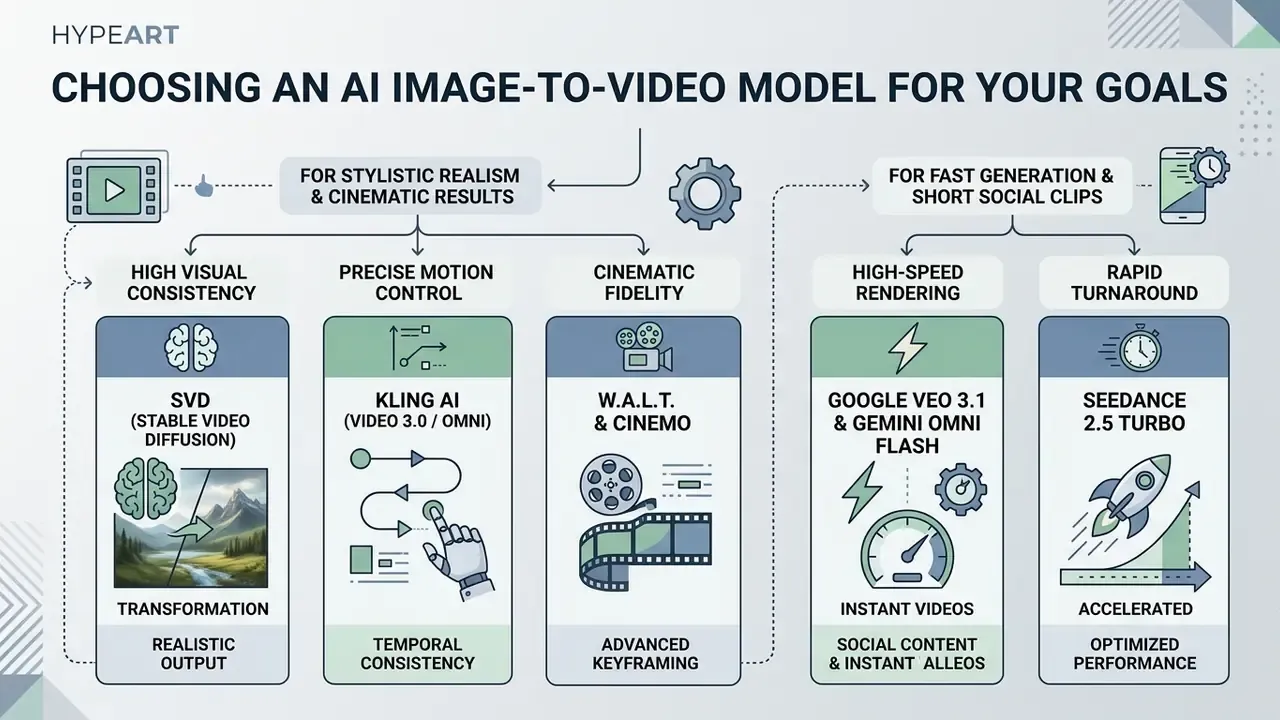 Comparison of animation models categorized by cinematic realism or speed for social media content creation
