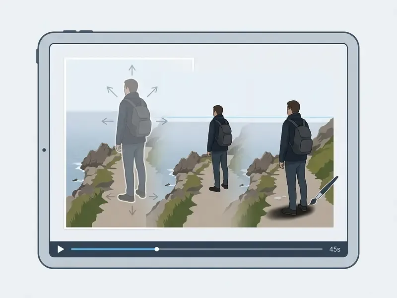 Screen recording showing a person being scaled, positioned, and anchored with a shadow on a tablet