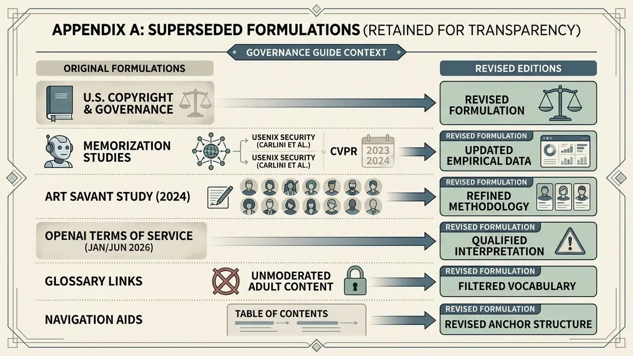 Table comparing original governance formulations with their corresponding revised editions