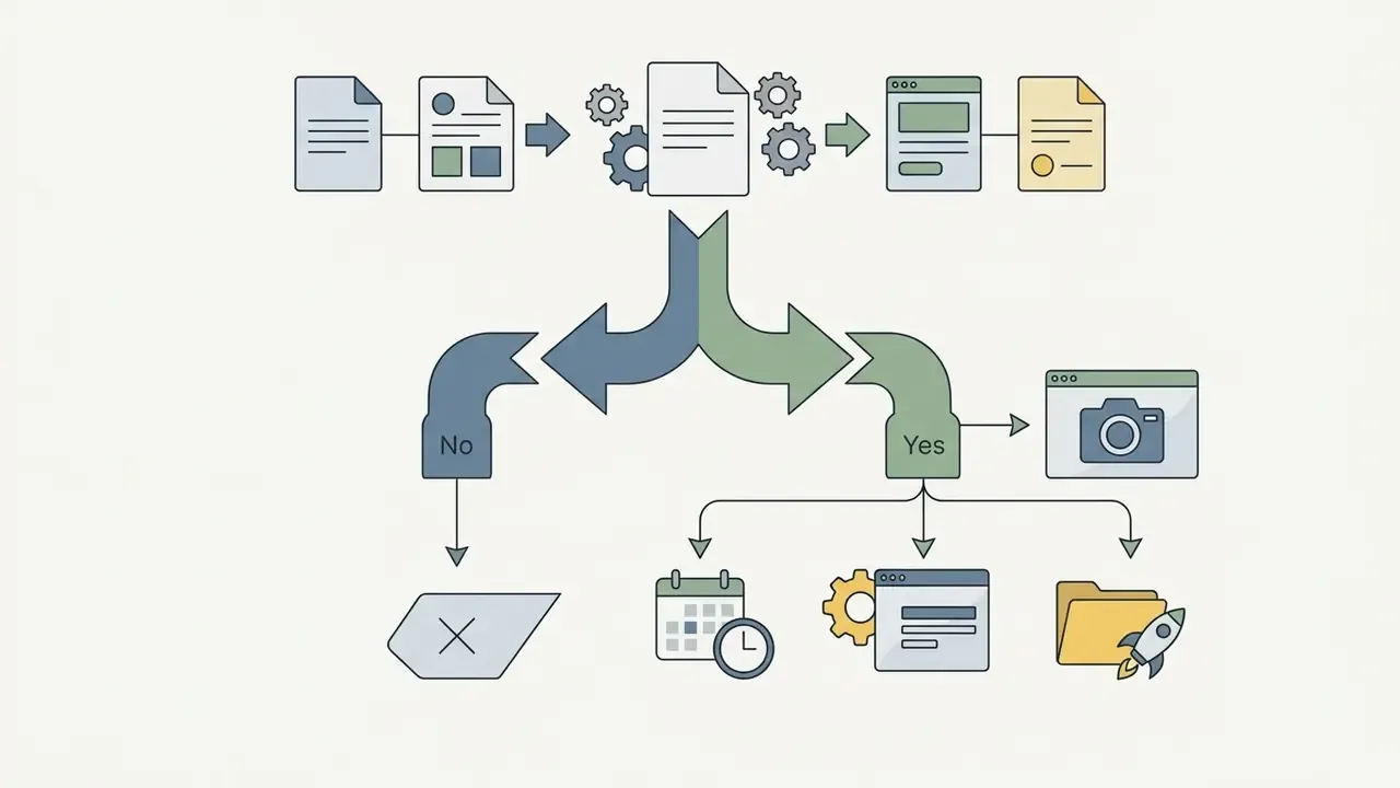 Decision tree diagram for evaluating whether to adopt an AI video creation platform for specific workflows