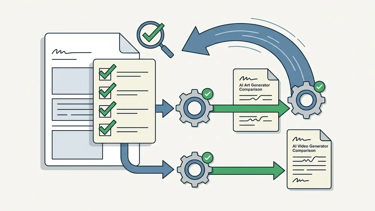Checklist auditing documents for an AI art generator and AI video generator comparison