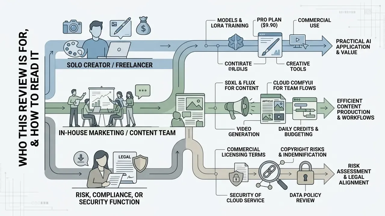Infographic mapping three professional user paths to specific AI outcomes and workflow considerations