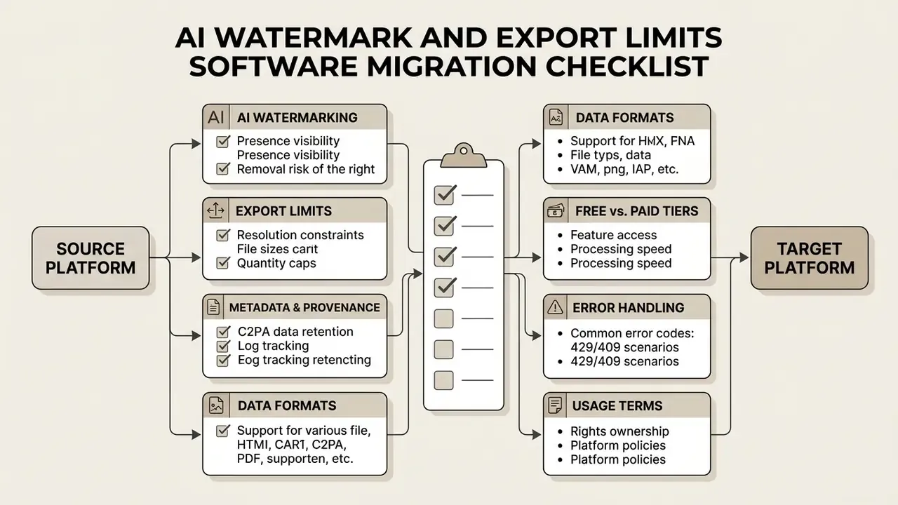 Checklist of AI watermark and export limits for migrating projects between different software platforms