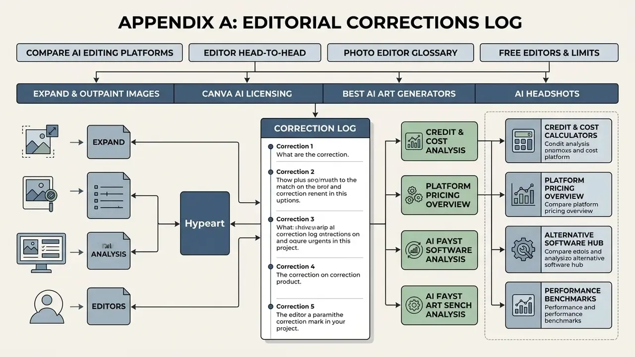 Flowchart mapping editorial correction logs to various software analysis and project management categories