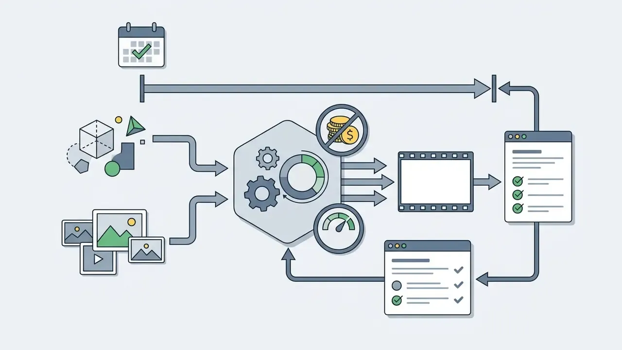 Assets flowing into a processing engine to produce video clips and audit logs for a scheduled pilot
