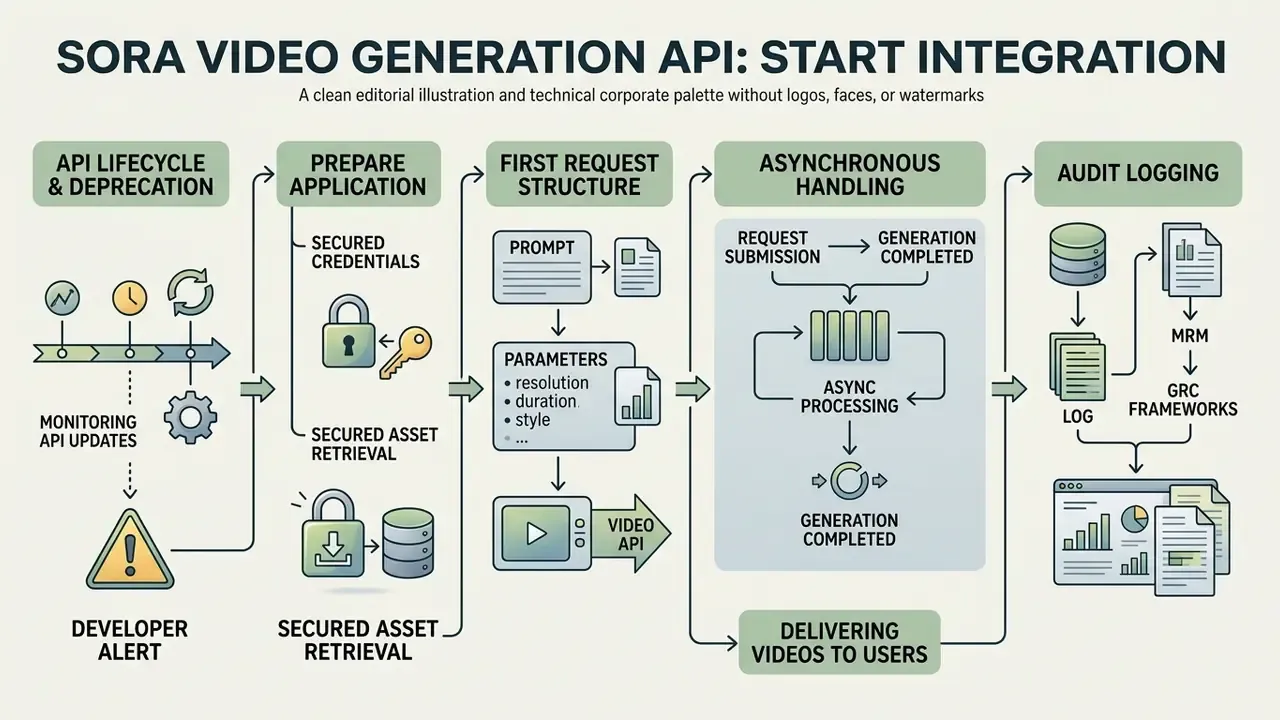 Process flow diagram showing steps for technical integration of video generation software