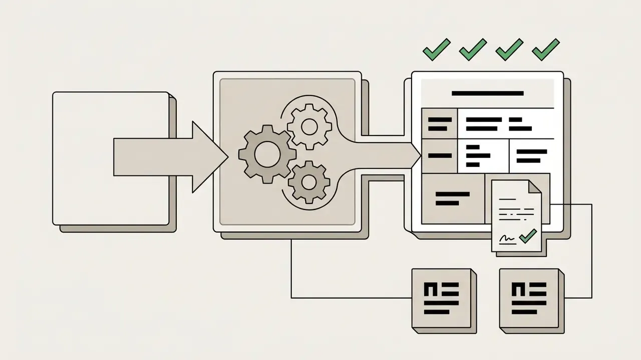 Input files passing through a gear processor to generate a compliant slide deck with verified signatures