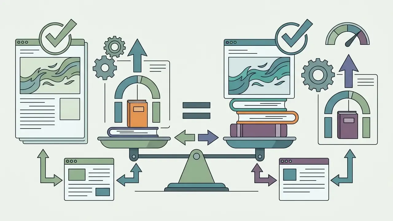 Balance scale comparing books and documents to show equal knowledge transfer between two sources