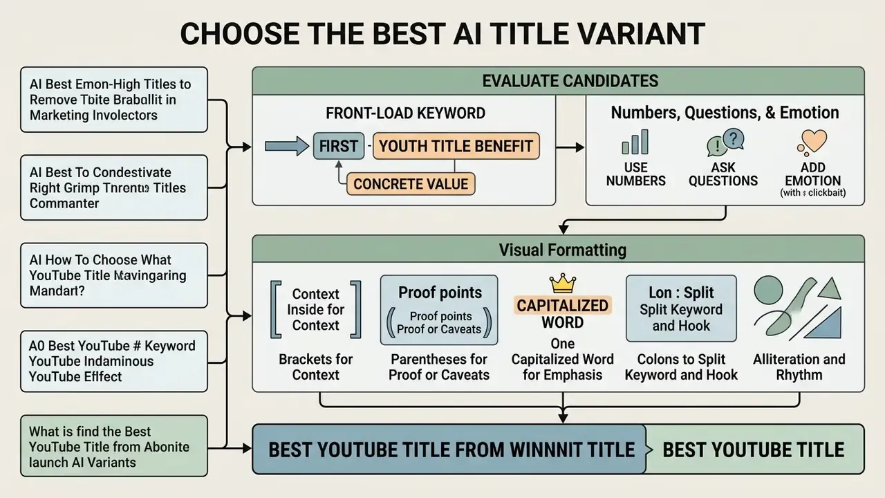 Step-by-step guide for evaluating AI YouTube title variants using keyword placement and visual formatting