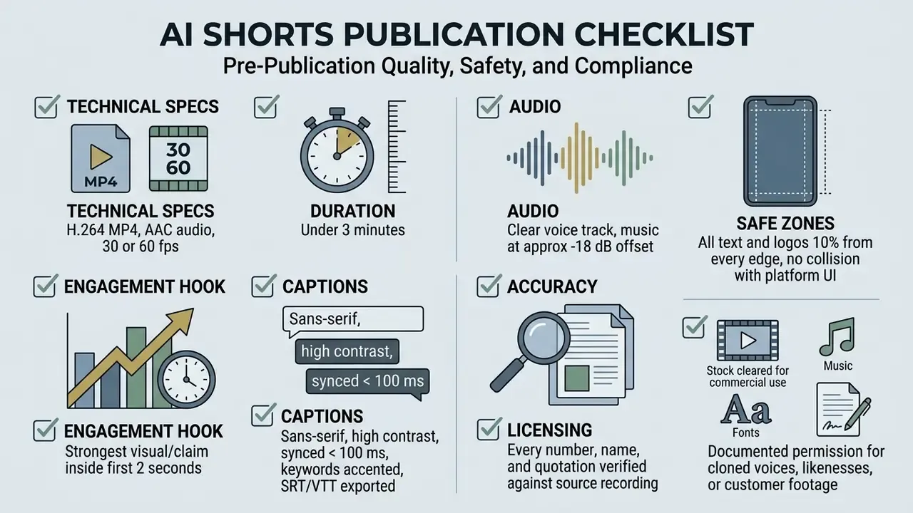 Checklist of technical, audio, and compliance standards for vertical video production