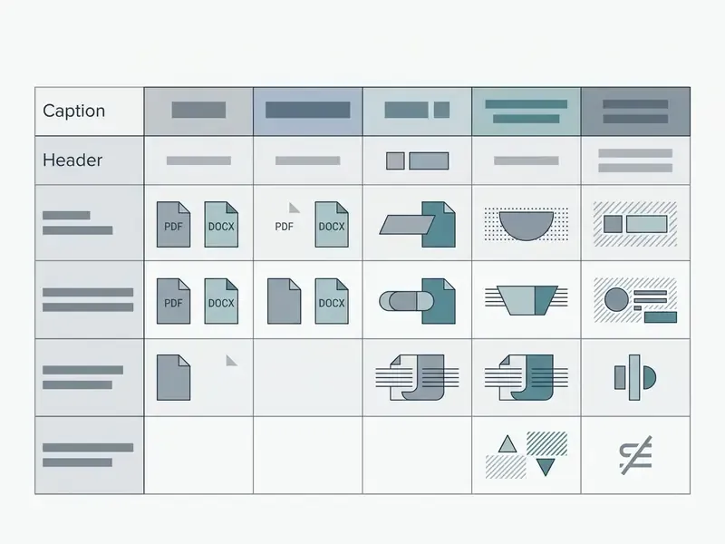 Structured grid displaying various file formats and abstract icons representing different service levels