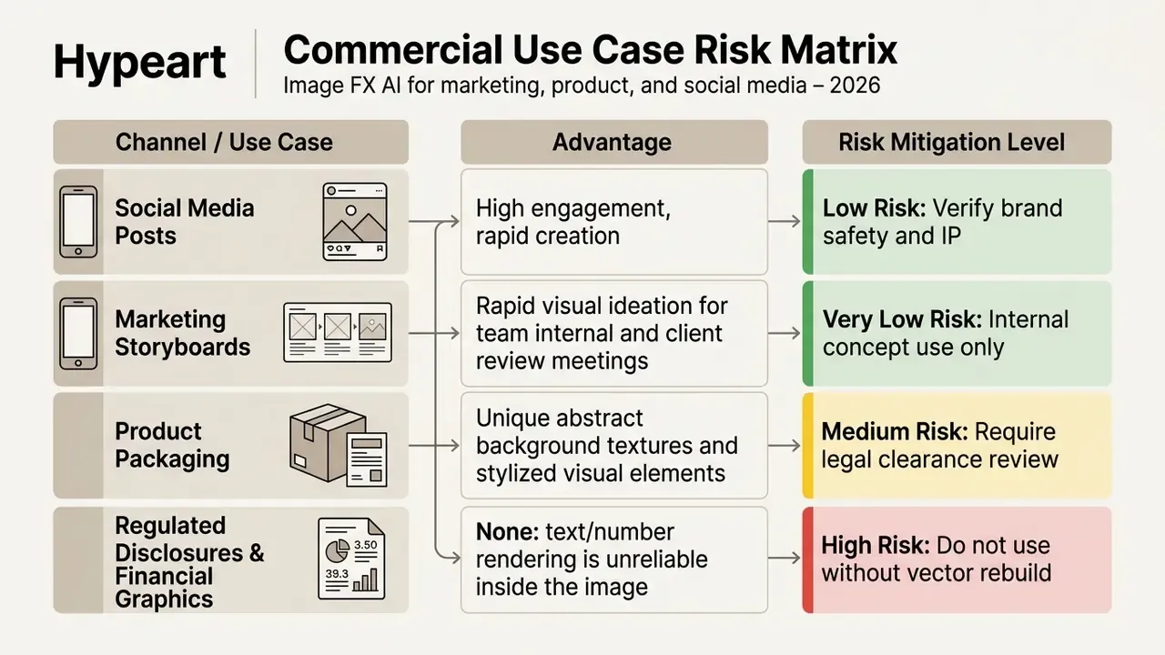 Matrix table mapping commercial use cases to their specific advantages and associated risk mitigation levels