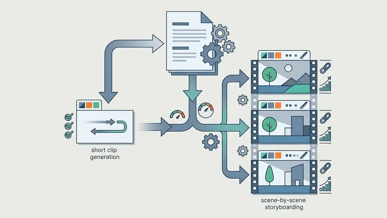System showing how a script is divided into individual animated scenes with consistent visual style