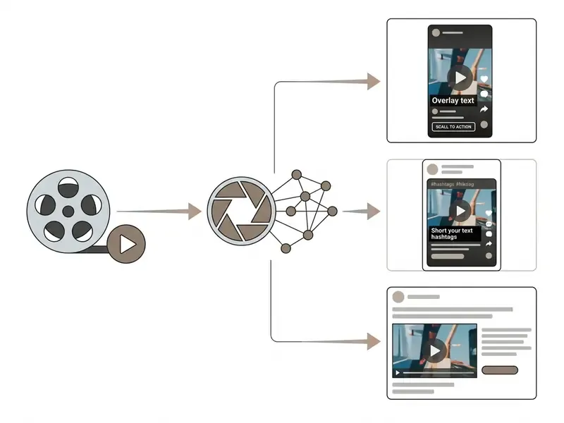 Video file processed by AI to create adapted captions for Instagram Reels, TikTok, and LinkedIn posts