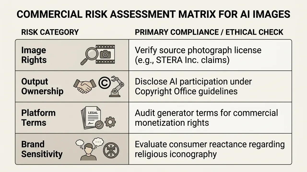 Table listing four risk categories for AI media with corresponding compliance and ethical check actions