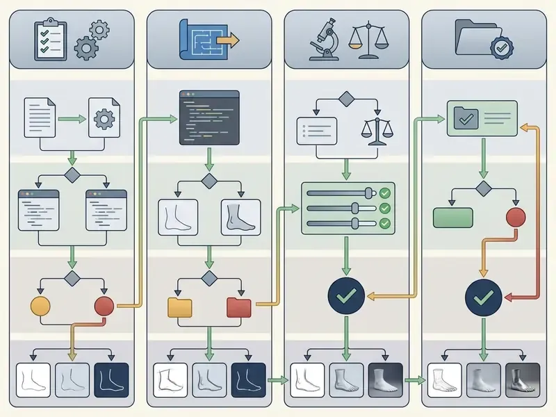 Four-stage process flowchart illustrating technical pipelines for image generation and quality assessment