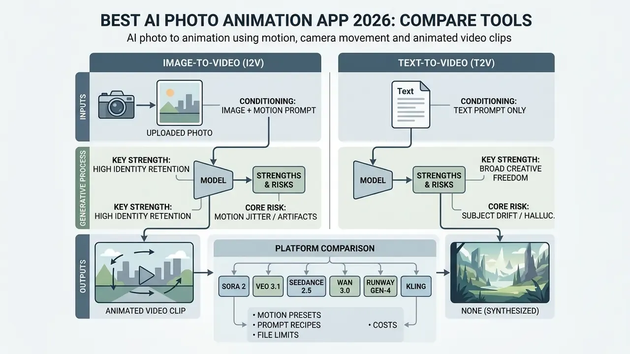 Comparison flowchart detailing the inputs, processes, and risks for image-to-video and text-to-video models