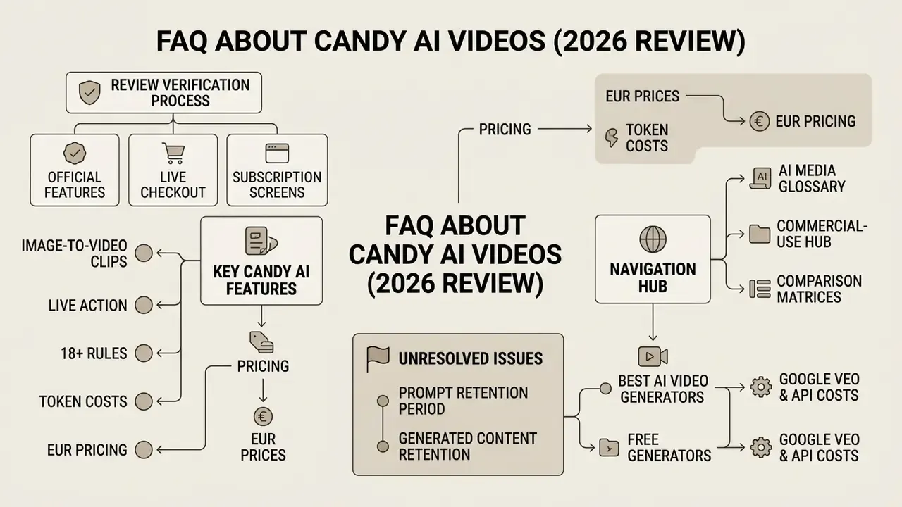 Flowchart displaying the Candy AI videos review structure including verification steps and navigation hubs