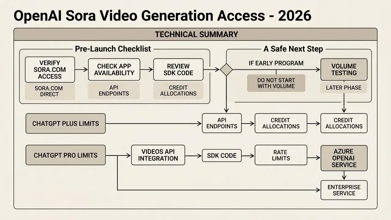 Summary table of pre-launch verification steps and integration pathways for video generation services