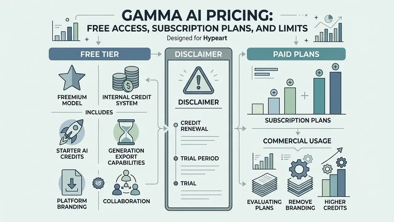 Summary of Gamma AI pricing showing features of free tier, paid plans, and credit system requirements