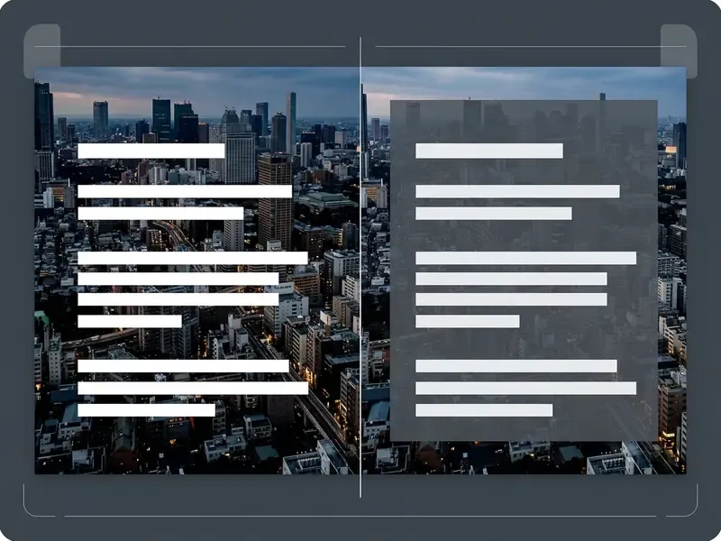 Comparison of text legibility over a city photo with and without a semi-transparent shape overlay