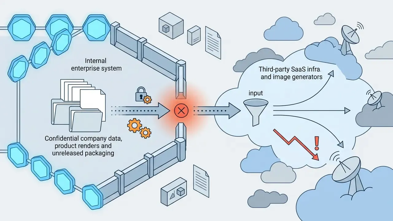 Conceptual model showing confidential enterprise data exiting a secure perimeter to third-party cloud services