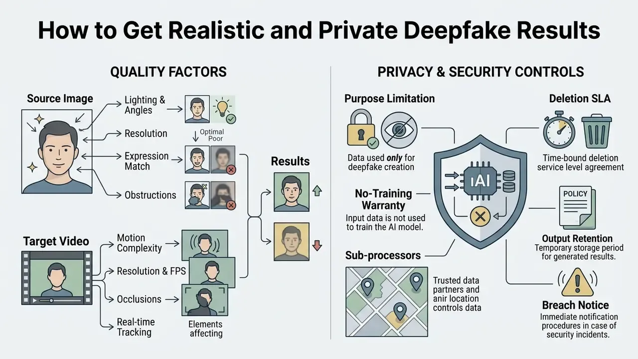Layout comparing quality factors for media inputs with privacy and security control standards