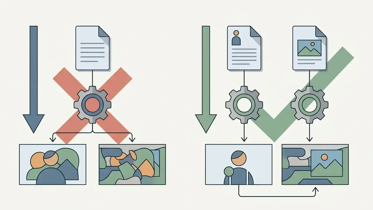 Two workflows showing unified versus separate processing of subject and background elements