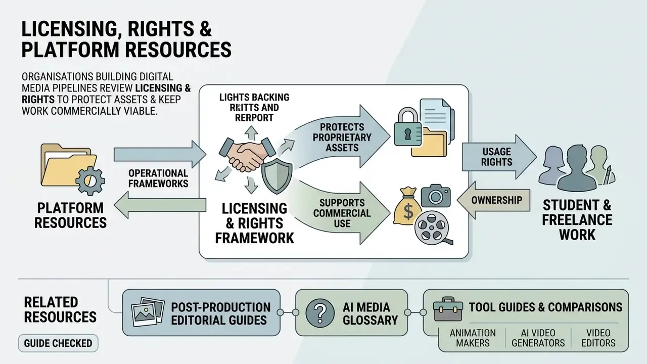Diagram showing how digital media frameworks protect proprietary assets and support commercial work