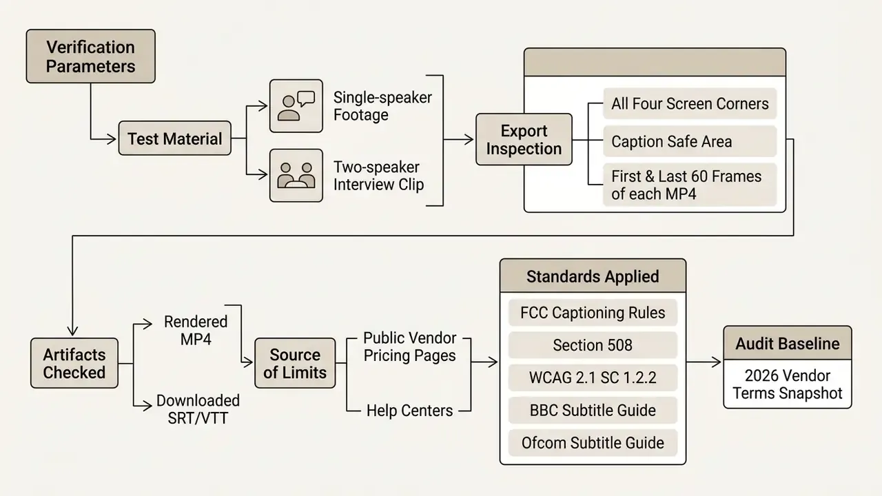 Workflow mapping test materials, export inspections, artifact checks, and standards for subtitle tools