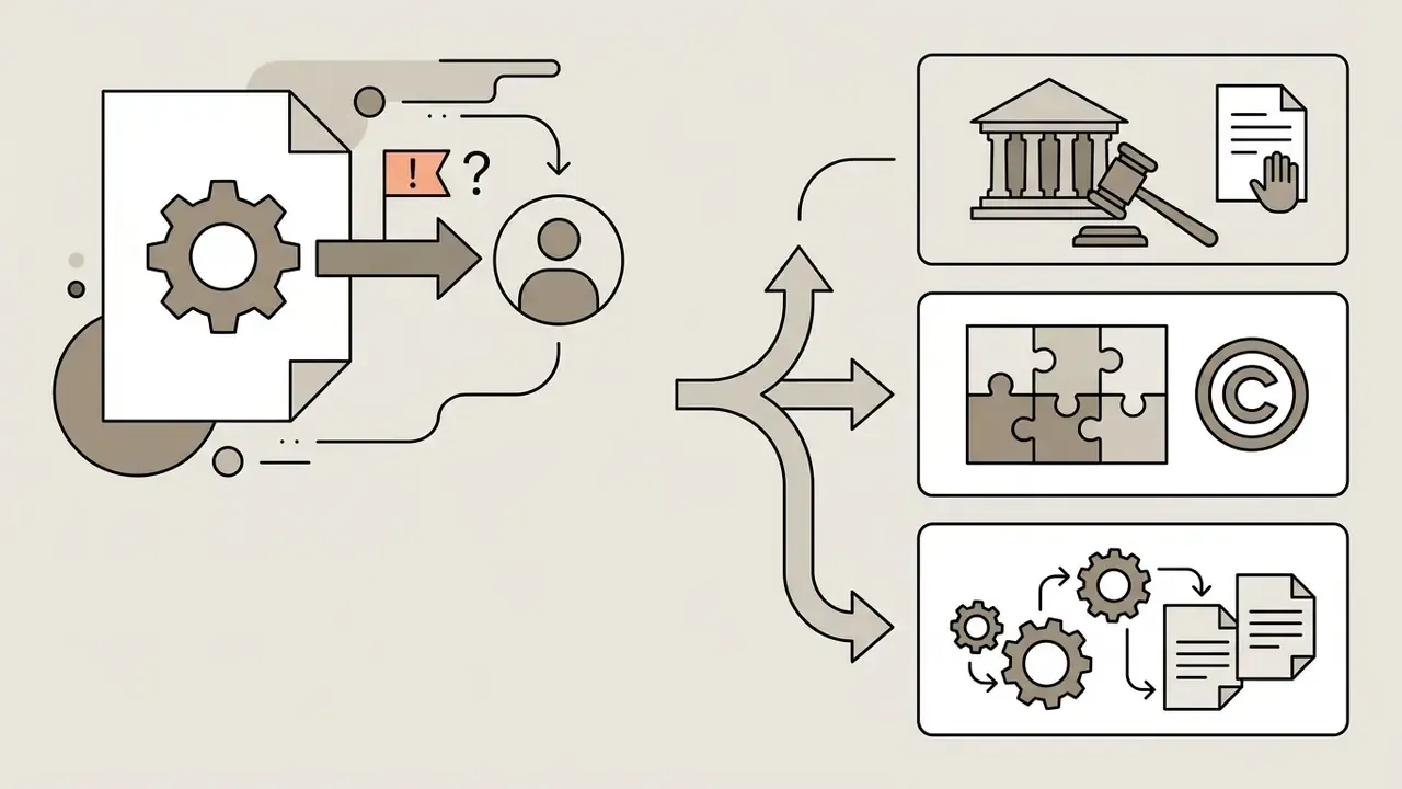 Document processing leading to legal, copyright, and procedural outcomes for AI art generation