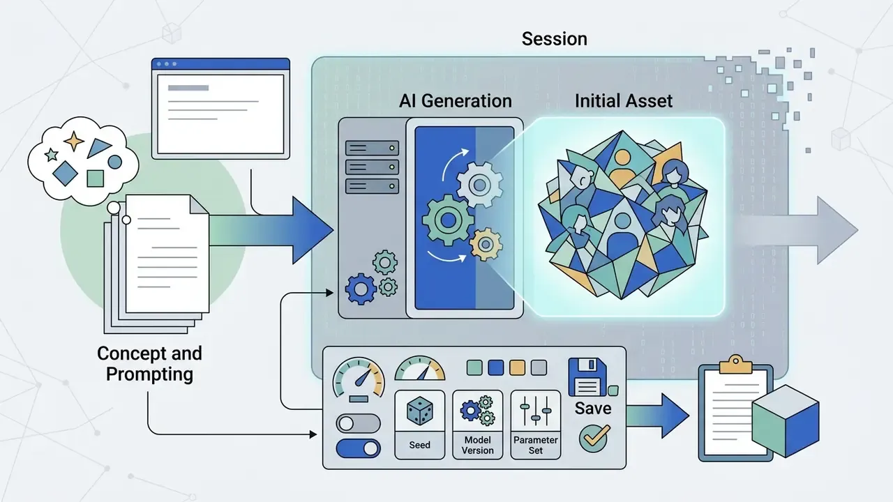 Document and prompt inputs feeding into a generation engine with parameter controls and save options