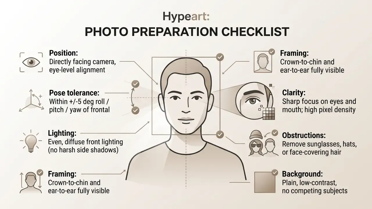 Infographic showing guidelines for portrait photography including pose, lighting, framing, and clarity
