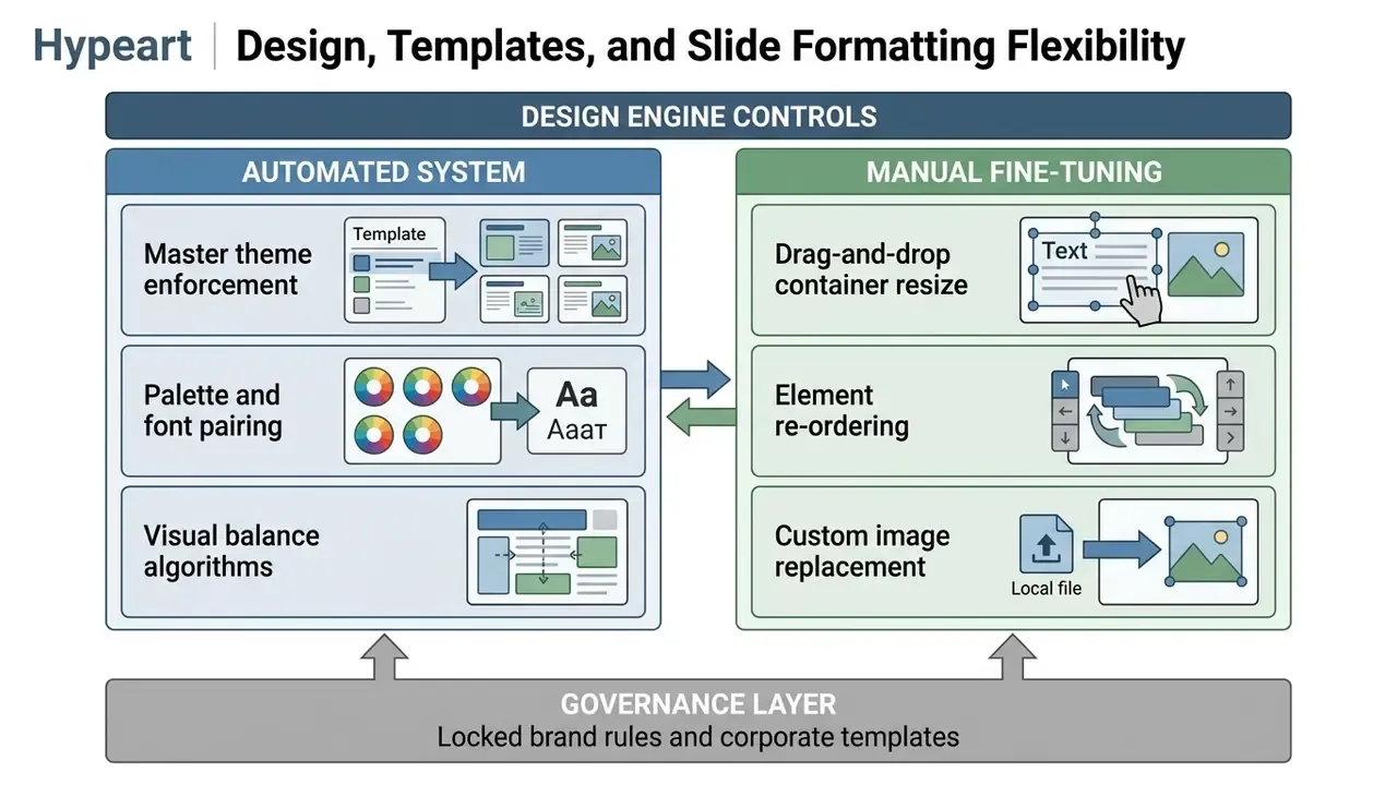 Comparison of automated system features and manual fine-tuning controls for presentation design