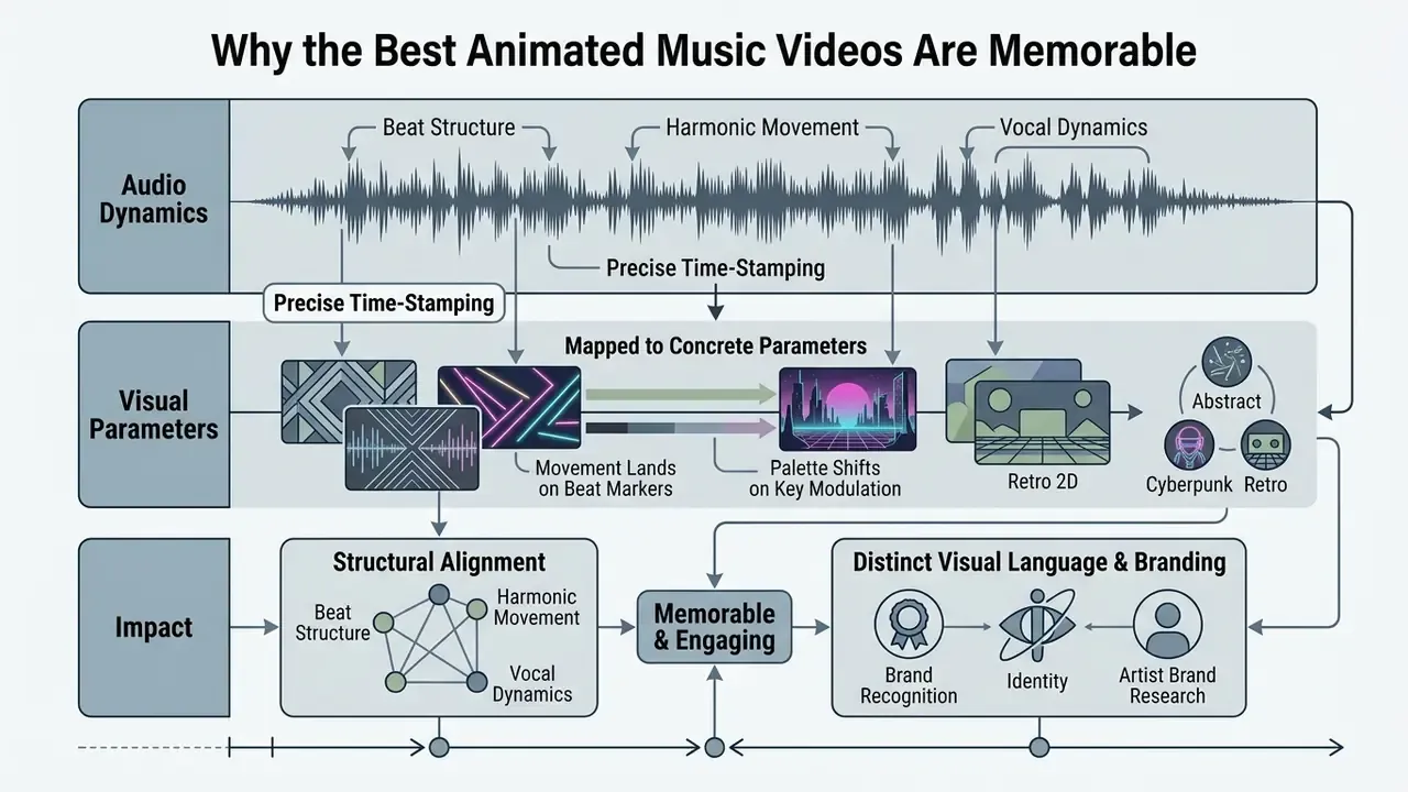 Diagram showing how audio dynamics are mapped to visual parameters to create structural alignment
